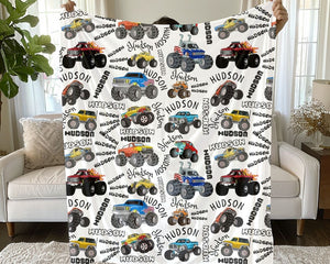 Personalized Monster Trucks Blanket, Birthday Gift for Baby Boys, Custom Gift for Newborn Baby, Baby Boy Bedding Gift, Toddler Boy Blanket