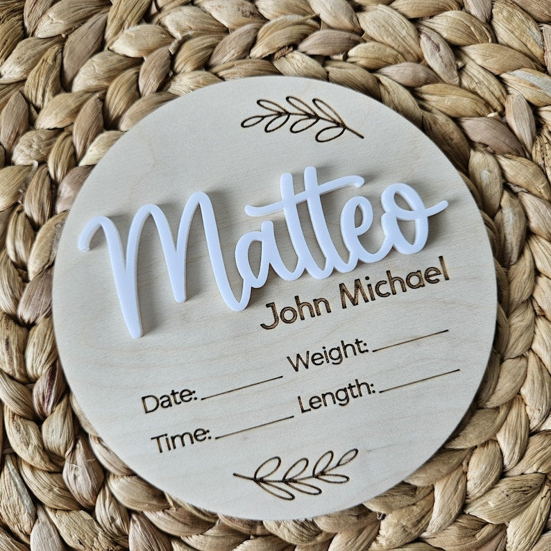 Newborn Birth Disc | Birth Announcement Name Sign | Birth Stats Baby Arrival Announcement Sign | Wood Hospital Sign | Baby Photo Prop