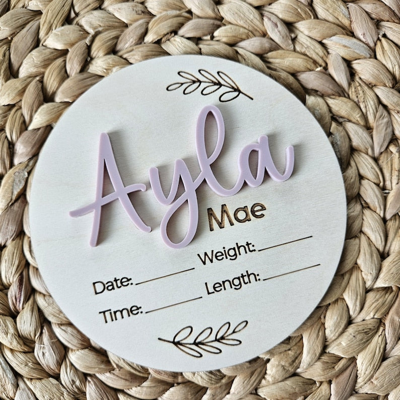 Newborn Birth Disc | Birth Announcement Name Sign | Birth Stats Baby Arrival Announcement Sign | Wood Hospital Sign | Baby Photo Prop