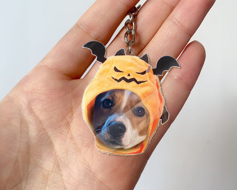 Personalized Funny Pet Halloween Acrylic Keychain, Custom Pet Photo Keychain, Pet Photo Keyring, Dog Memorial Keychain, Halloween Keychain