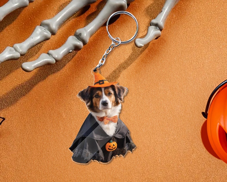 Personalized Funny Pet Halloween Acrylic Keychain, Custom Pet Photo Keychain, Pet Photo Keyring, Dog Memorial Keychain, Halloween Keychain