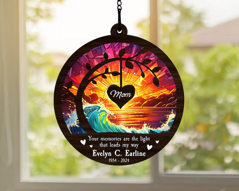 Memorial Suncatcher, Sympathy Gift, Loss Of Mom Gift, Sympathy Gift Family, Memorial Suncatcher, Mom in Heaven, Personalized Memorial Gift