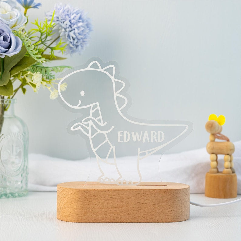 Dinosaur Night Light,Custom Name Night Light,Cute Night Light,Baby First Birthday Gift,Baby Nursery Decor,Gifts For Kids,Newborn Shower Gift