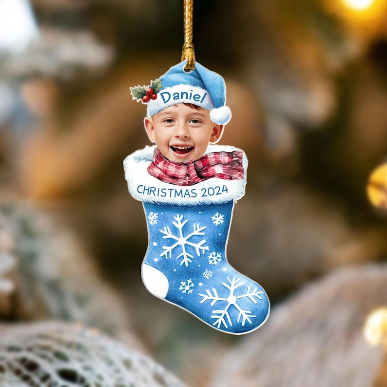 Custom Photo Kids Christmas 2024, Christmas Holiday Ornament Gift, Personalized Photo Christmas Family Santa Ornament Xmas Tree Decoration