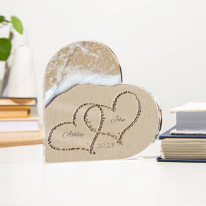 Name in the Sand, Beach Art, Beach Valentine, Beach Wedding Gift, Heart Plaque, Wedding Keepsake, Couple Gift, Christmas Gift