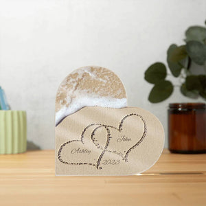 Name in the Sand, Beach Art, Beach Valentine, Beach Wedding Gift, Heart Plaque, Wedding Keepsake, Couple Gift, Christmas Gift