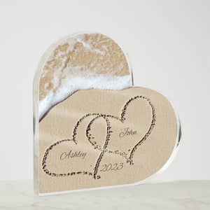 Name in the Sand, Beach Art, Beach Valentine, Beach Wedding Gift, Heart Plaque, Wedding Keepsake, Couple Gift, Christmas Gift