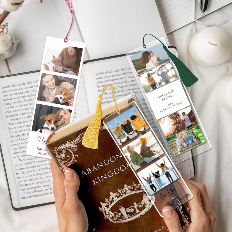 Personalised Acrylic Bookmark for Women Custom Photo Bookmark - Metal Bookmarks with 15 Colors Tassel - Gift for Book Lovers
