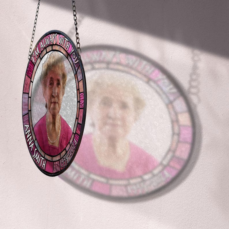 Personalized Photo Memorial Stained Glass Suncatcher, Loss Of Mom/ Dad Stained Glass, Sympathy Gift Family, In Loving Memory Suncatcher