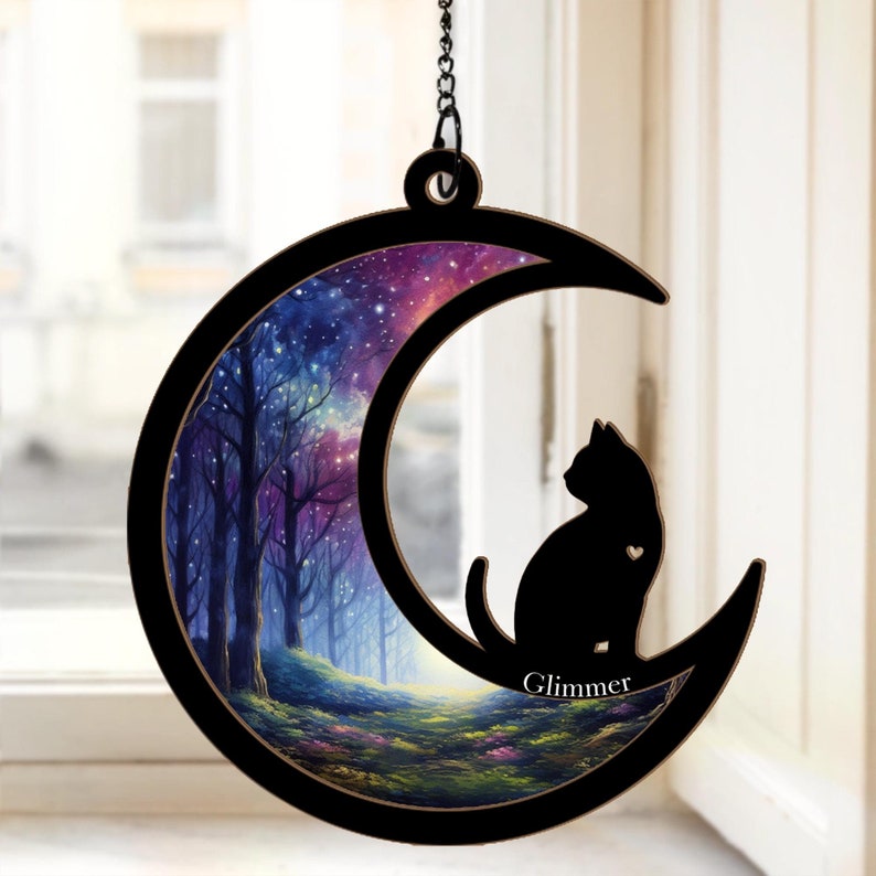 Loss of Pet Sympathy Gift| Pet Memorial Suncatcher| Pet Remembrance Gift| Handmade Custom Name Cat Decor, Cat Memorial Gift, Cat Loss Gift