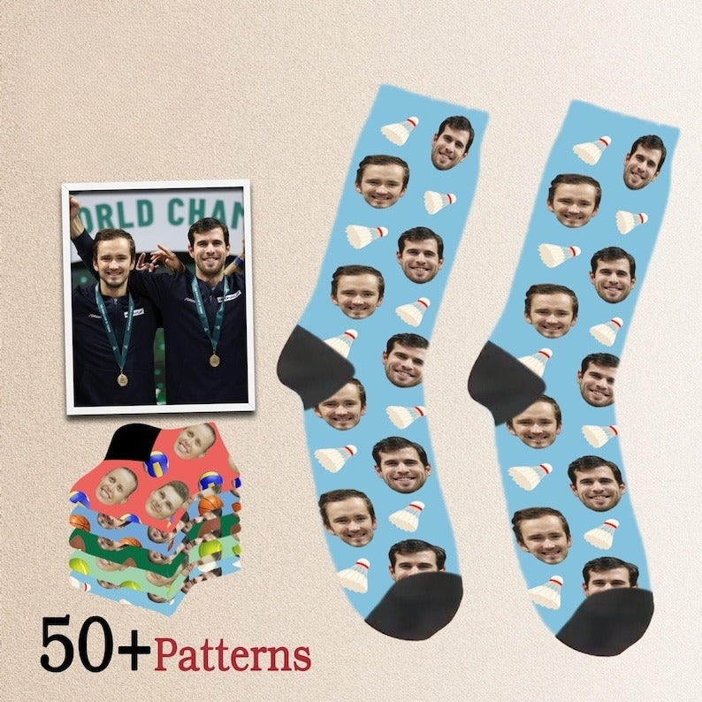 Customized Football socks, Personalized face socks with balls, Volleyball socks, photo socks with basketball, Best gift for ball Team member