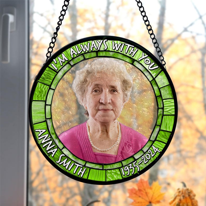 Personalized Photo Memorial Stained Glass Suncatcher, Loss Of Mom/ Dad Stained Glass, Sympathy Gift Family, In Loving Memory Suncatcher