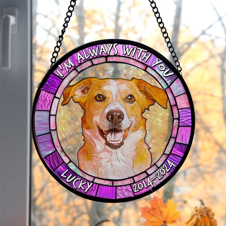 Personalized Photo Pet Memorial Stained Glass Suncatcher, Loss Of Dog/ Cat Stained Glass, Pet Sympathy Gift, In Loving Memory Pet Suncatcher