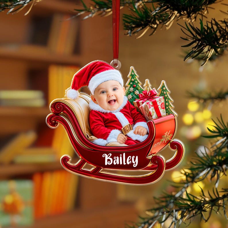 Personalized Baby Photo Ornaments,2D Flatten Ornament, Baby Face Ornament, Baby's First Christmas Ornament, Baby Ornament 2024, First Xmas