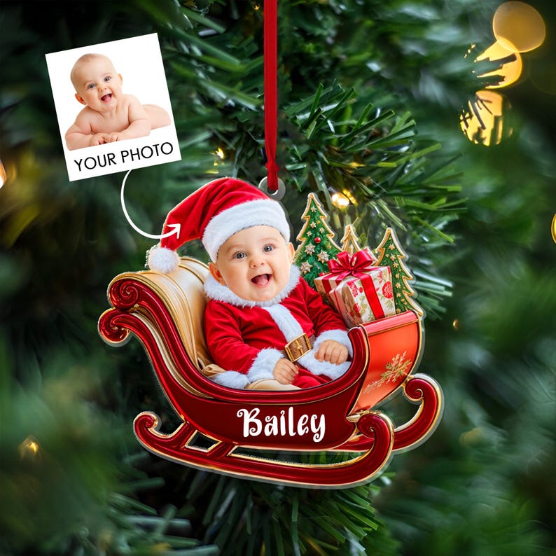 Personalized Baby Photo Ornaments,2D Flatten Ornament, Baby Face Ornament, Baby's First Christmas Ornament, Baby Ornament 2024, First Xmas