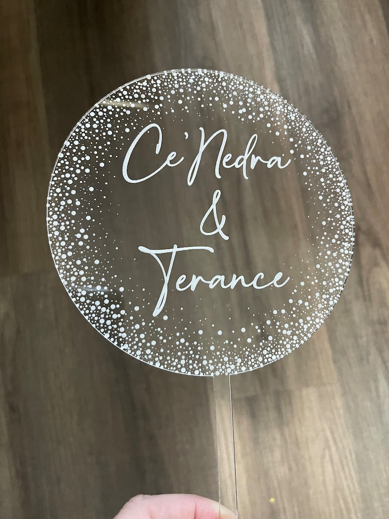 Personalized Cake Topper, Custom Cake Topper, Engraved Clear Acrylic, Wedding Gift Keepsake, Anniversary Cake Topper, Bridal Gift