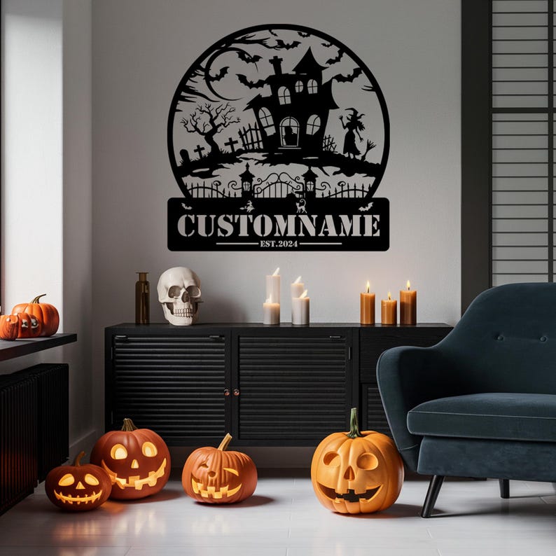 Custom Halloween Metal Sign: Haunted House Decor, Spooky Wall Art