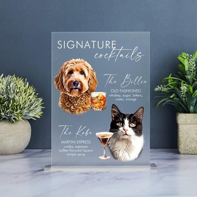 Dog Signature Cocktails Sign, Pet Signature Drink Bar Menu, Acrylic Wedding Bar Menu, Pet Wedding Bar Sign, Dog Signature Drinks Sign