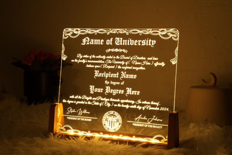 Custom University College Degree Diploma Customisable Professor Gift, Diploma Plaque, Printable Certificate With Seal, Diploma Ofis Decor