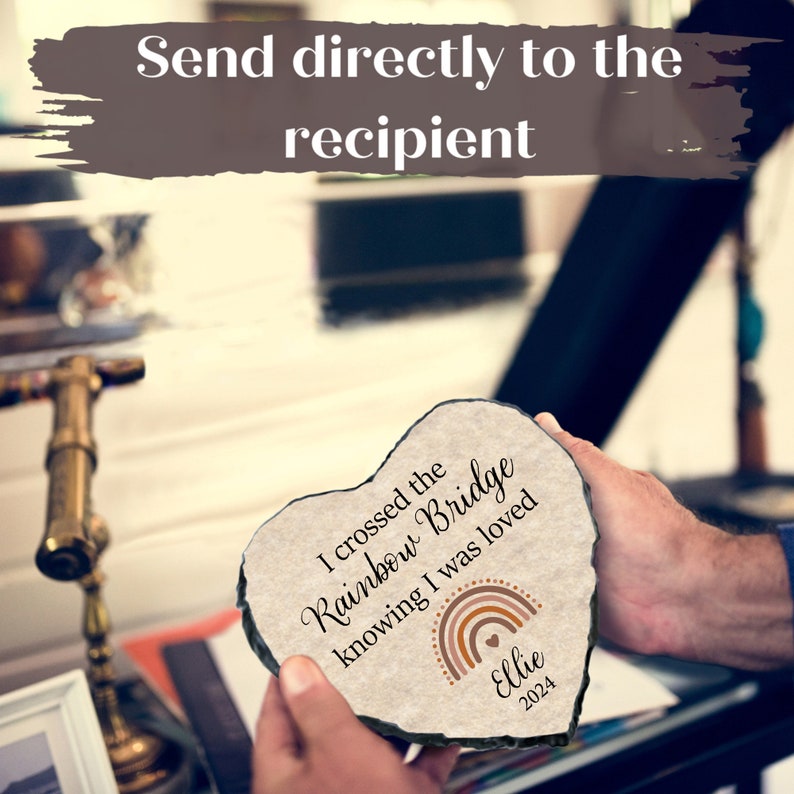 Crossed The Rainbow Bridge Memorial Plaque, Personalized Pet Memorial Gift for Dog Cat Loss