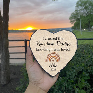 Crossed The Rainbow Bridge Memorial Plaque, Personalized Pet Memorial Gift for Dog Cat Loss