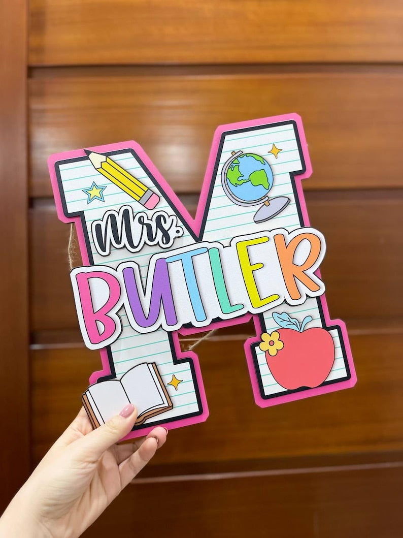 Personalized Teacher Door Sign, Teacher Name Sign For Classroom 3D Wooden Sign, Classroom Door Sign, School Gift, Teacher Letter & Name Sign