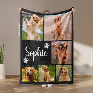 Dog Cat Picture Bedding Blanket With Text, Customized Name Photo Blanket Collage, Memorial Pet Face Loss Keepsake Gift