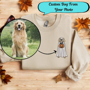 Embroidered Halloween Custom Dog From Your Photo Sweatshirt Crewneck Halloween Dog Shirt Ghost Dog Halloween Hoodie Sweater Spooky Dog