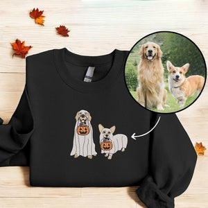 Embroidered Halloween Custom Dog From Your Photo Sweatshirt Crewneck Halloween Dog Shirt Ghost Dog Halloween Hoodie Sweater Spooky Dog