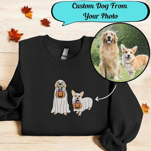 Embroidered Halloween Custom Dog From Your Photo Sweatshirt Crewneck Halloween Dog Shirt Ghost Dog Halloween Hoodie Sweater Spooky Dog