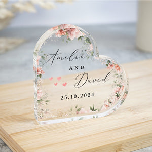 Personalised Wedding Heart Plaque Gift, Engagement Gift for Couple, Anniversary Gift Mr & Mrs Keepsake, Date Keepsake Gift, Engaged Plaque