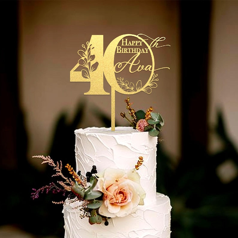 Happy Birthday Cake Topper with Name, Personalized Birthday Cake Topper, 25th 30th 40th Birthday Cake Topper, 50th Anniversary Cake Topper.