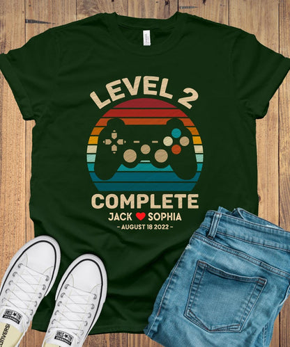 2nd Wedding Anniversary Gift for Husband Wife, 2nd Anniversary Gift for Husband, Retro Video Game Shirt, Personalization Level 2 Complete