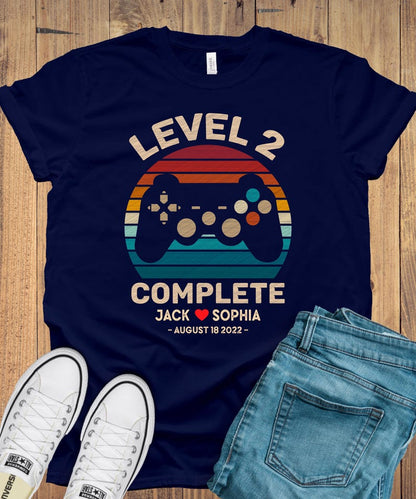 2nd Wedding Anniversary Gift for Husband Wife, 2nd Anniversary Gift for Husband, Retro Video Game Shirt, Personalization Level 2 Complete