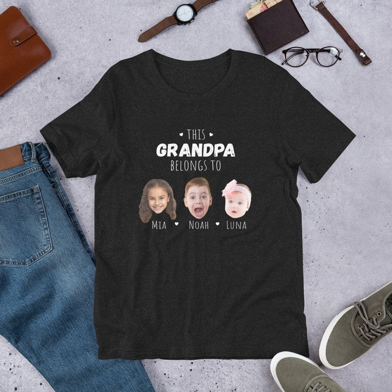 Personalized Grandpa T-Shirt, Father's Day Gift with Grandkids' Faces & Names, Custom Grandfather Photo Printed Shirt, Hoodie, Long-Sleeve