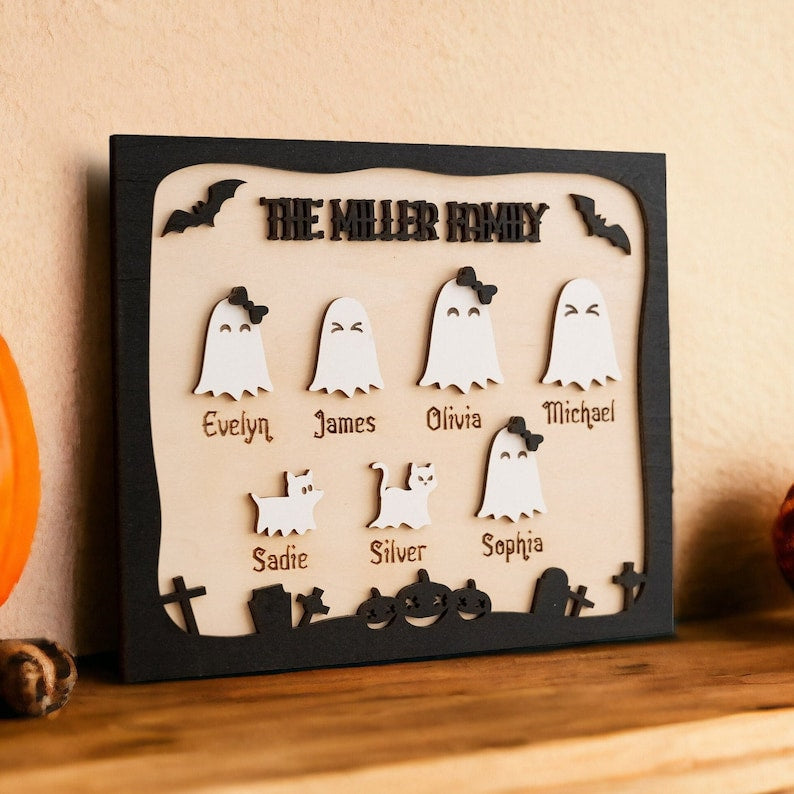 Haloween Family Name Sign, Halloween Decor, Halloween Ghost Sign, Gift For Family, Farmhouse Decor, Family Gift