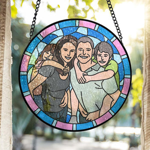 Custom Family Portrait, Transform Your Photos Into Art - Personalized Window Stained Glass, Custom Stained Glass, Family Memorial Gifts