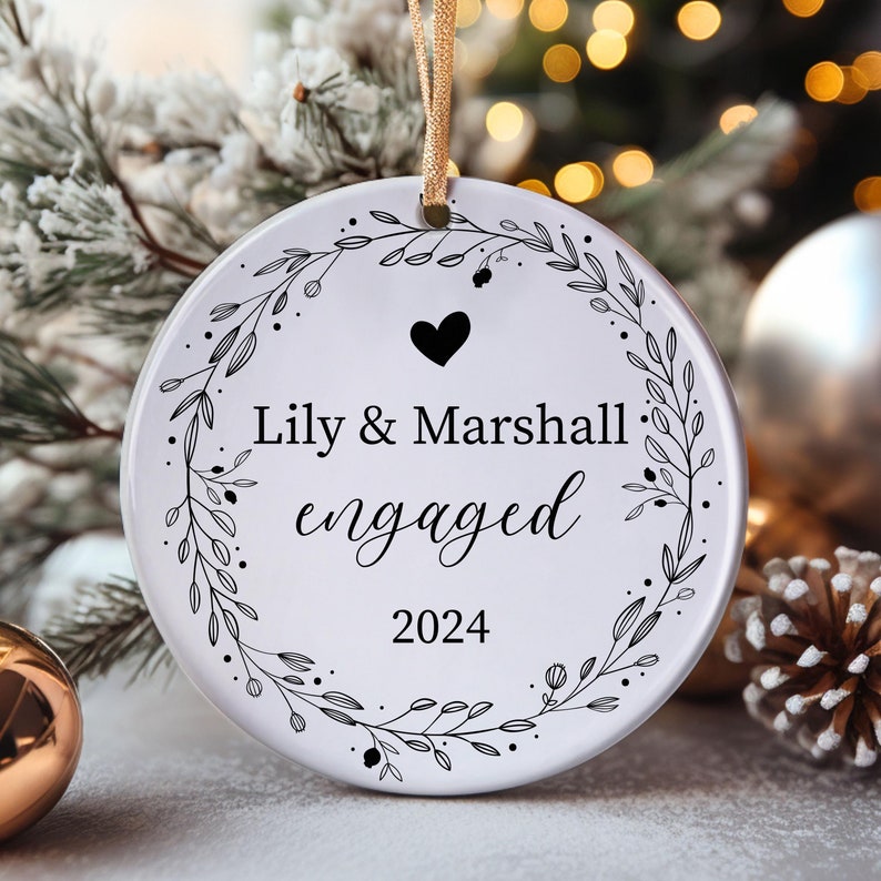 Personalized Engaged Ceramic Ornament, Custom Engagement Ornament, Name Christmas Ornament, Christmas Gifts, Engagement Gifts, First Christmas