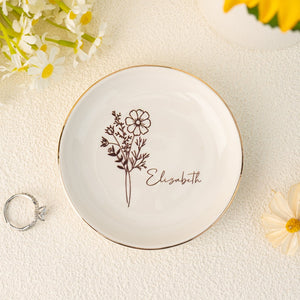 Personalized Birth Flower Ring Dish,Perfect Bridesmaid or Best Friend Gift,Wedding Party Jewelry Dish for Bridesmaid,Birthday Gift for Her
