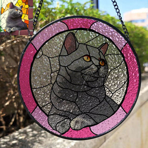 Custom Cat Art Suncatcher Stained Glass, Stained Glass Cat Memorial Gift, Custom Cat Portrait from Photo, Personalized Pet Lovers Gift