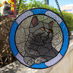 Custom Cat Art Suncatcher Stained Glass, Stained Glass Cat Memorial Gift, Custom Cat Portrait from Photo, Personalized Pet Lovers Gift