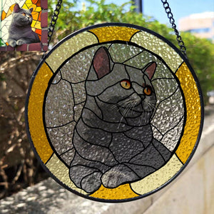 Custom Cat Art Suncatcher Stained Glass, Stained Glass Cat Memorial Gift, Custom Cat Portrait from Photo, Personalized Pet Lovers Gift