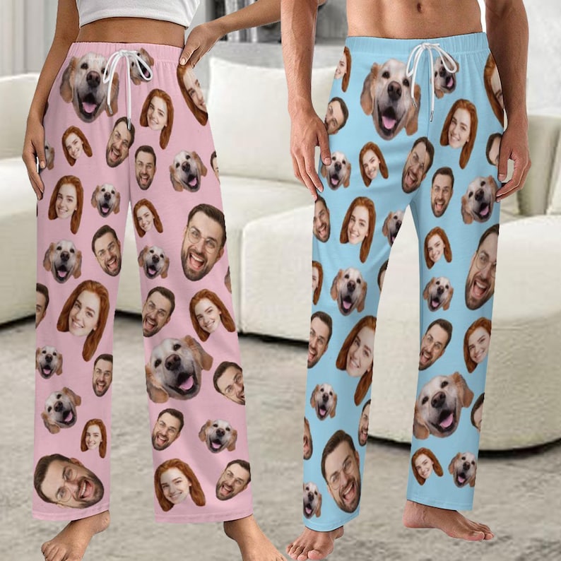 Custom Women Men Kid Pajama Pants with Faces, Mutiple Faces on Pajamas,Face Pajama Pants, Personalized Pajamas with Face,Custom Face Pajamas