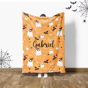Custom Name Halloween Ghost Blanket, Halloween Gift Baby Kids Teen,Spooky Decor,Back To School Gift,Toddler Blanket,Fall Baby Shower Gift