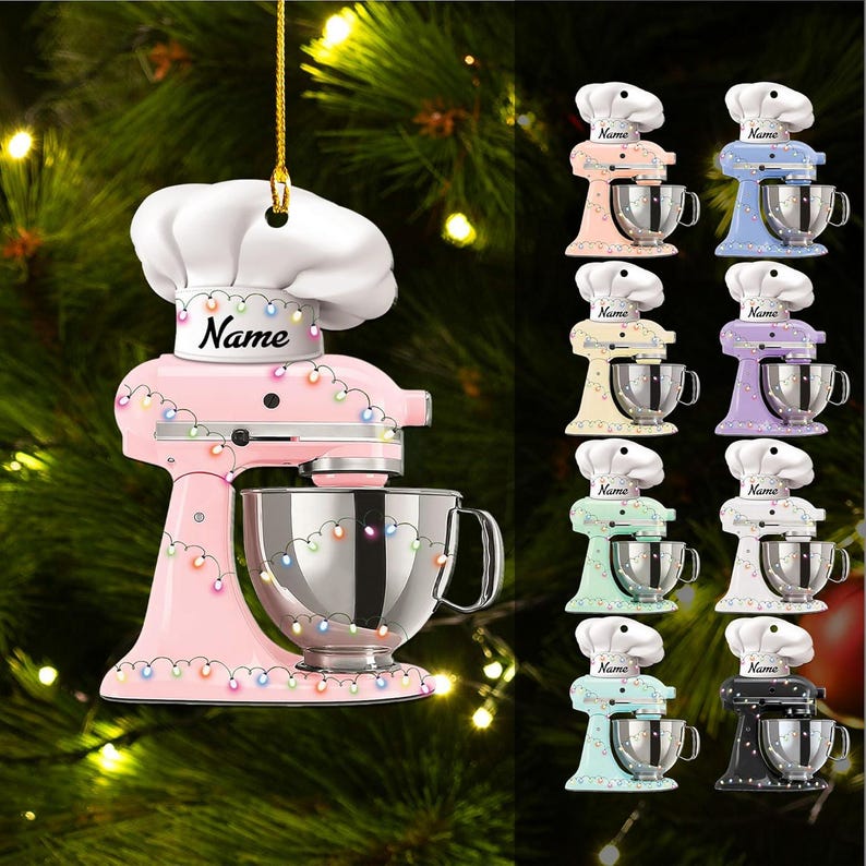 Custom Baking Mixer Lights Christmas Ornament, Flat Acrylic Baking Ornament for Her, Baker Gifts, Custom Baker Christmas Tree Ornament