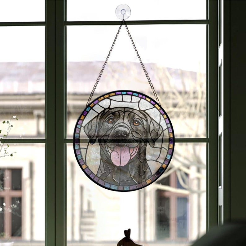 Custom Pet Portrait Suncatcher, Dog Stained Glass, Pet Ornament Gift, Personalized Remembrance