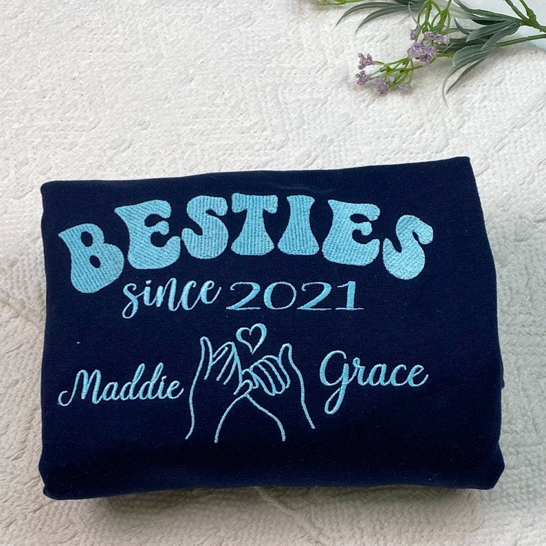 Custom Embroidered Besties Hoodie, Friends Hoodie, Best Friend Sweatshirt Personalized, Besties Shirt, Gift For Best Friend