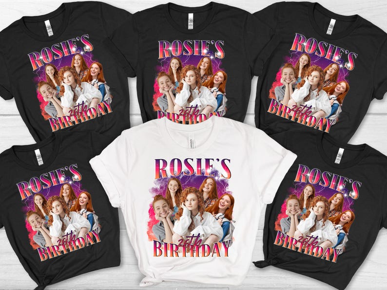 Custom Birthday Photo Collage T-Shirt, Matching Birthday Custom Retro Shirt, Bootleg Shirt, Bootleg Retro Shirt, Custom Phot and Name Tee