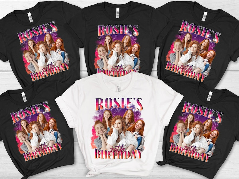 Custom Birthday Photo Collage Shirt, Girlfriend-Boyfriend Tee, Face Shirt Bootleg Shirt, Matching Birthday Retro Tee, Custom Phot-Name Tee