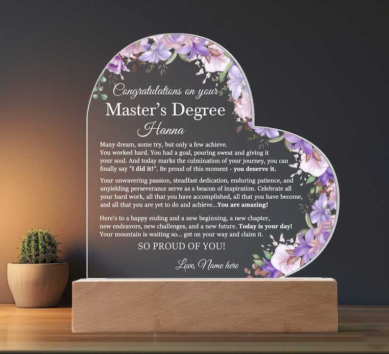 Master's Degree Graduation Gift, Master's Degree Gifts, Heart Plaque Gift for Master's Degree Graduation, Graduation Keepsake